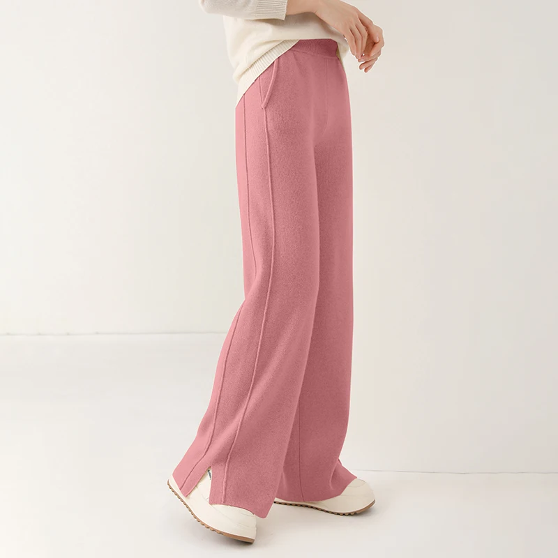 Women wool wide leg trousers elastic - Фотография_5