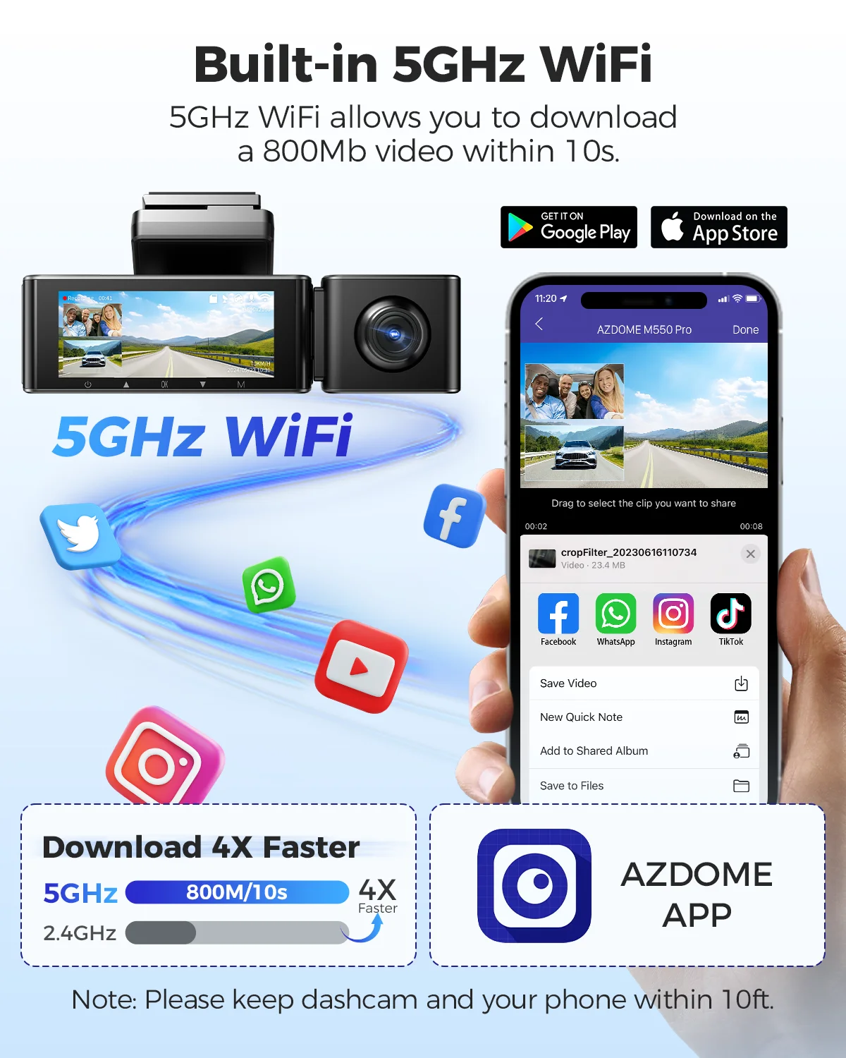 Обновление azdome m550 pro dash cam 4k передняя видеорегистратор авто 5 - Фотография_4