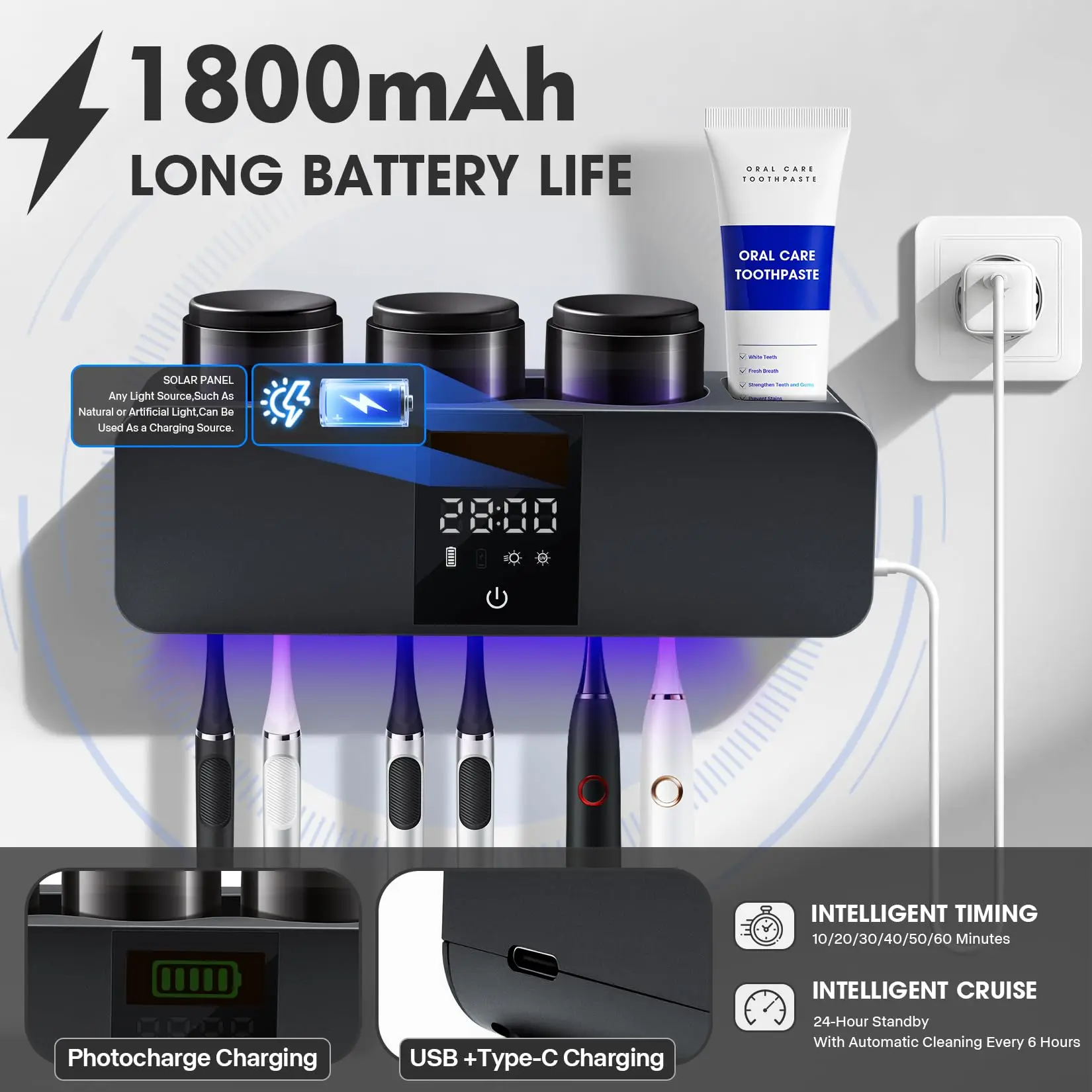 Настенное уф-дезинфицирующее средство для зубных щеток с сушкой и очисткой - Фотография_4