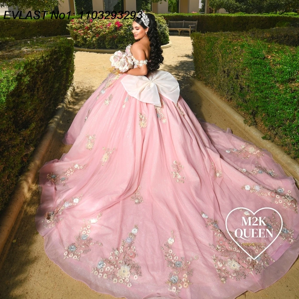 Evlast блестящее розовое платье quinceanera по индивидуальному заказу