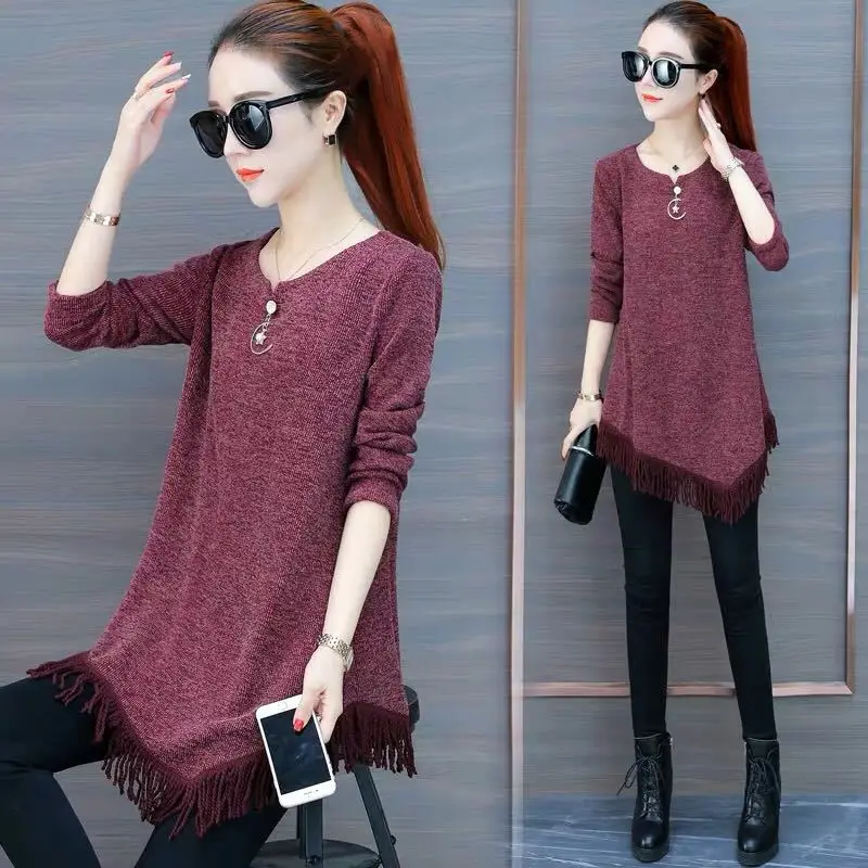 Модные однотонные асимметричные блузки с бахромой - Фотография_6