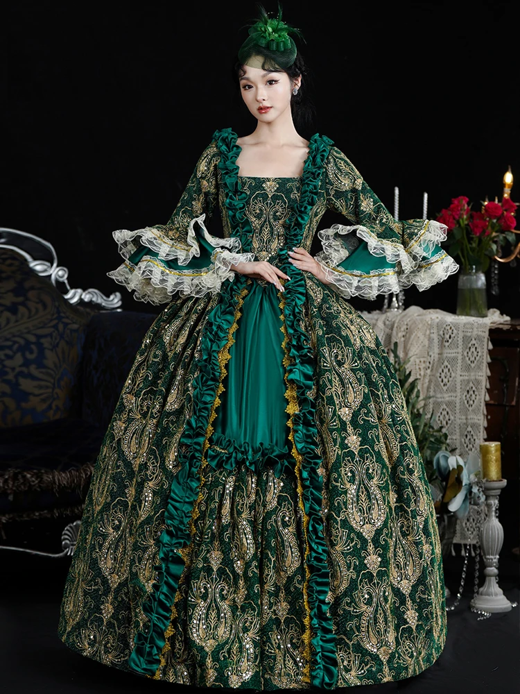 Зеленое роскошное бальное платье марии-антуанетты для взрослых