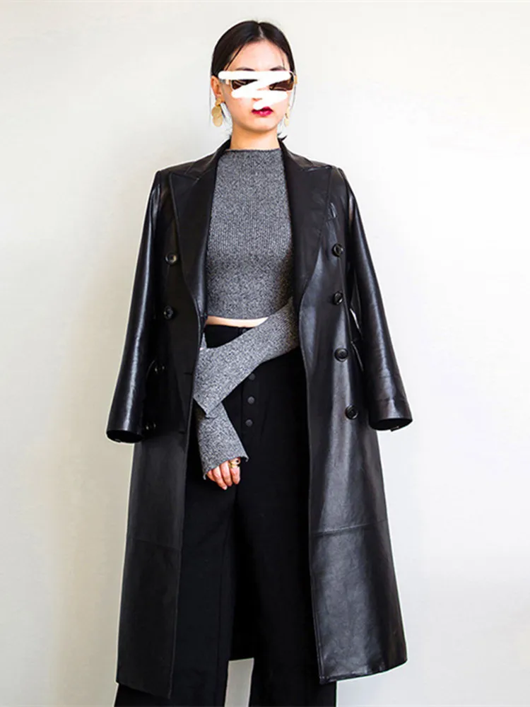 Женское длинное кожаное пальто - Фотография_6