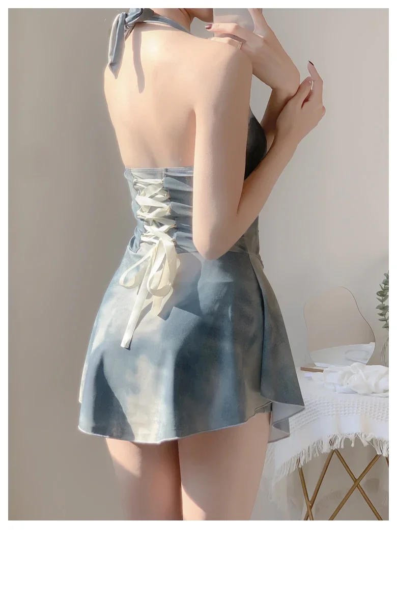 Tie-dye blue neck dress one-piece - Фотография_5