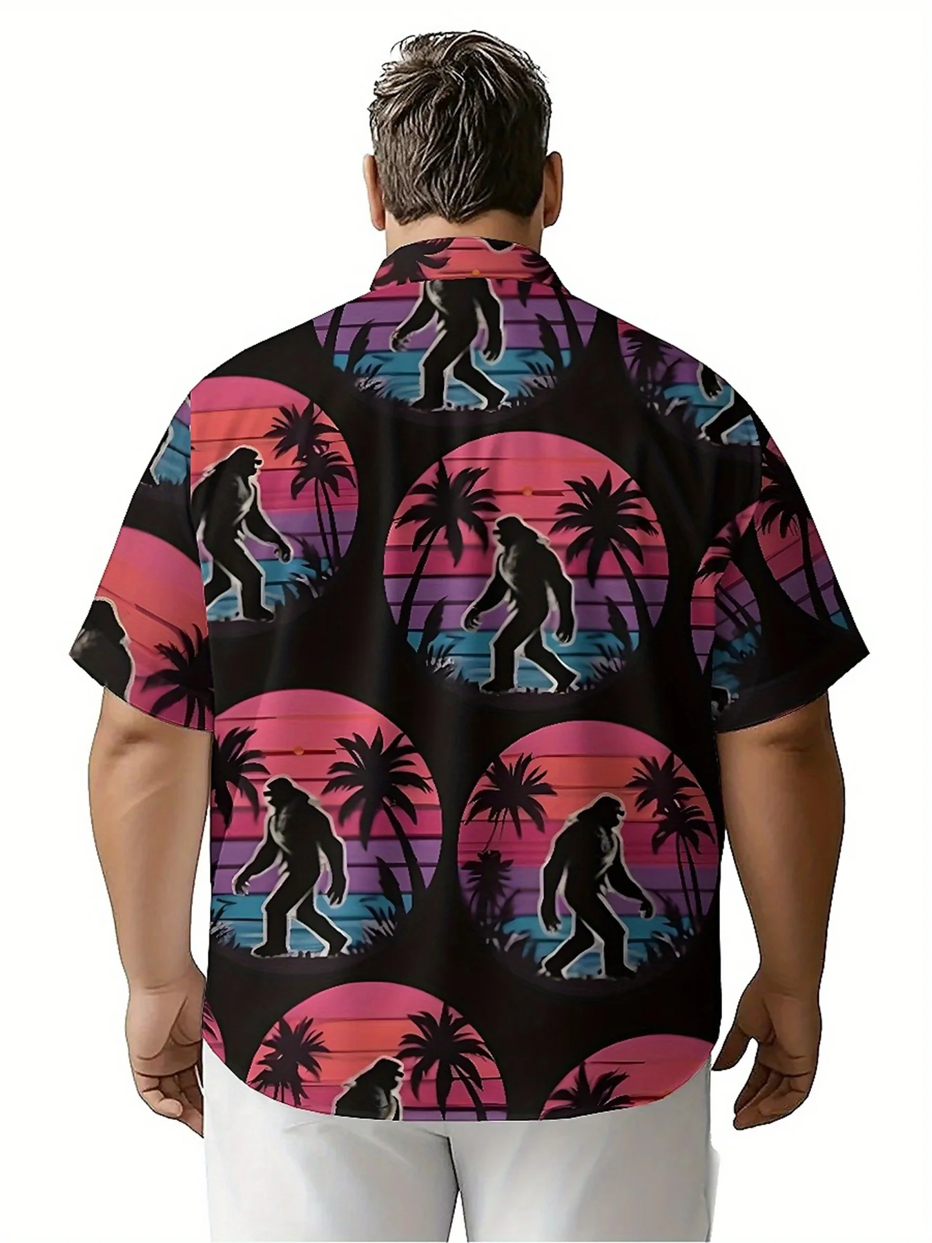 Мужские гавайские рубашки больших размероввинтажный узор bigfoot - Фотография_3