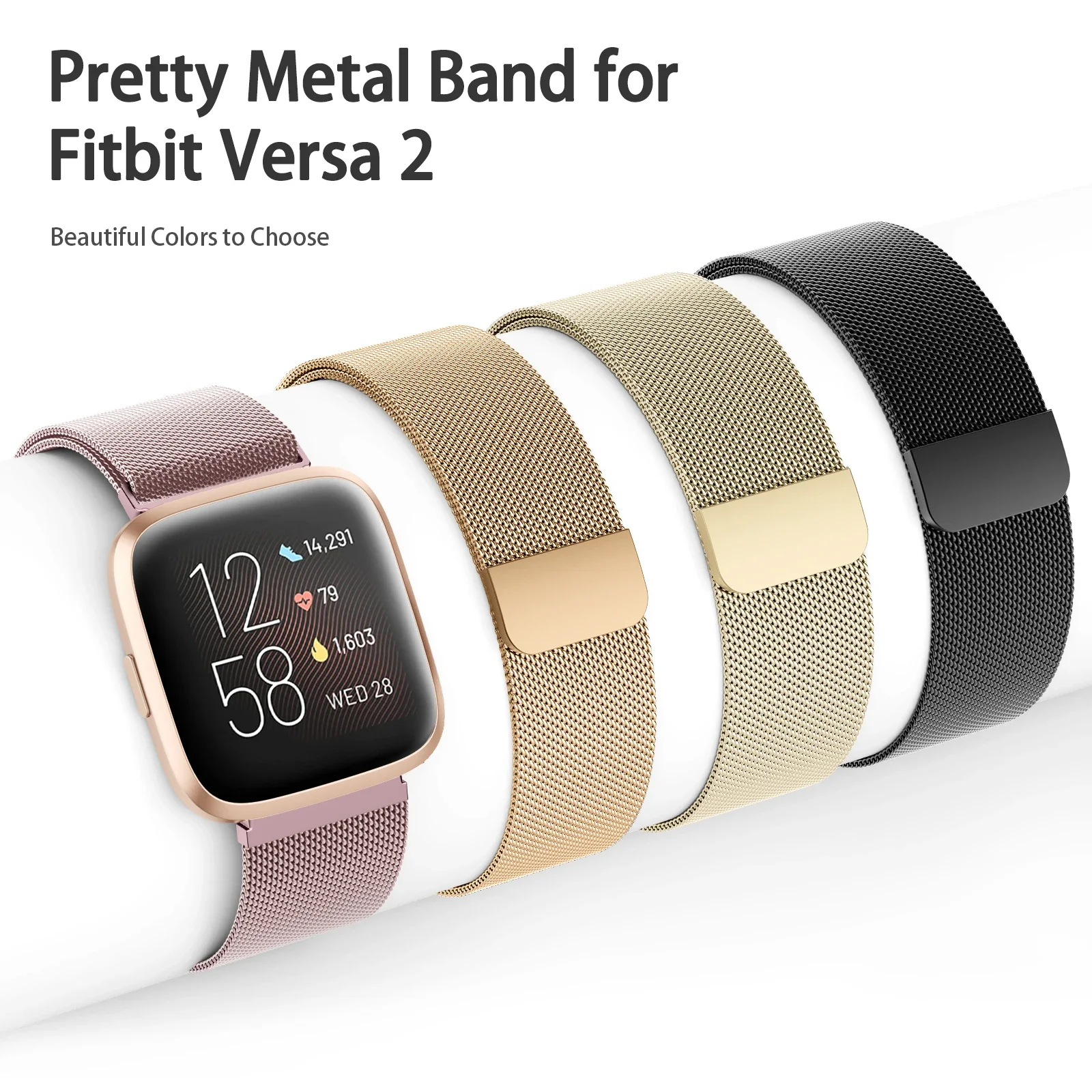 Металлический магнитный ремешок для fitbit versa 1 2 3/versa 4 - Фотография_4