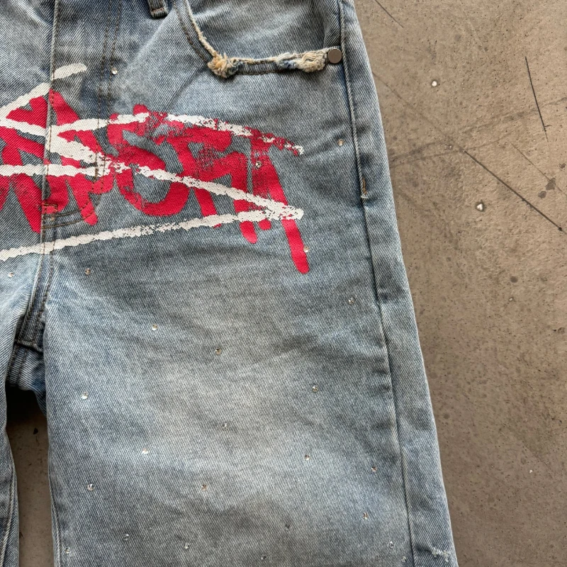 Y2k граффити jorts rhinestone потертые - Фотография_3