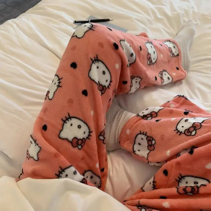 Kawaii hello kitty фланелевые пижамные штаны для девочек - Фотография_5