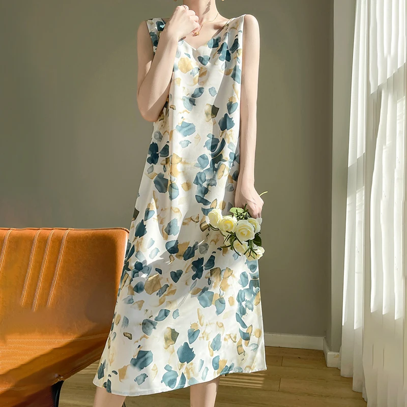 Новое летнее французское шелковое платье-жилет для женщин - Фотография_5