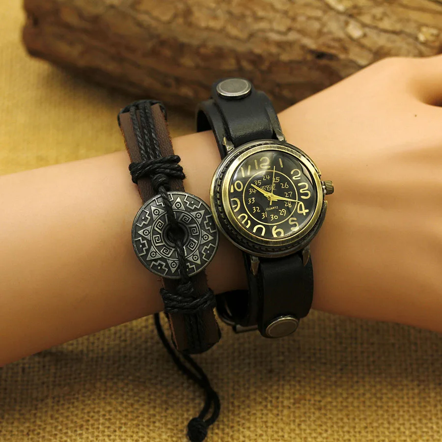 Античные бронзовые цифровые часы-браслет для пар - Фотография_2