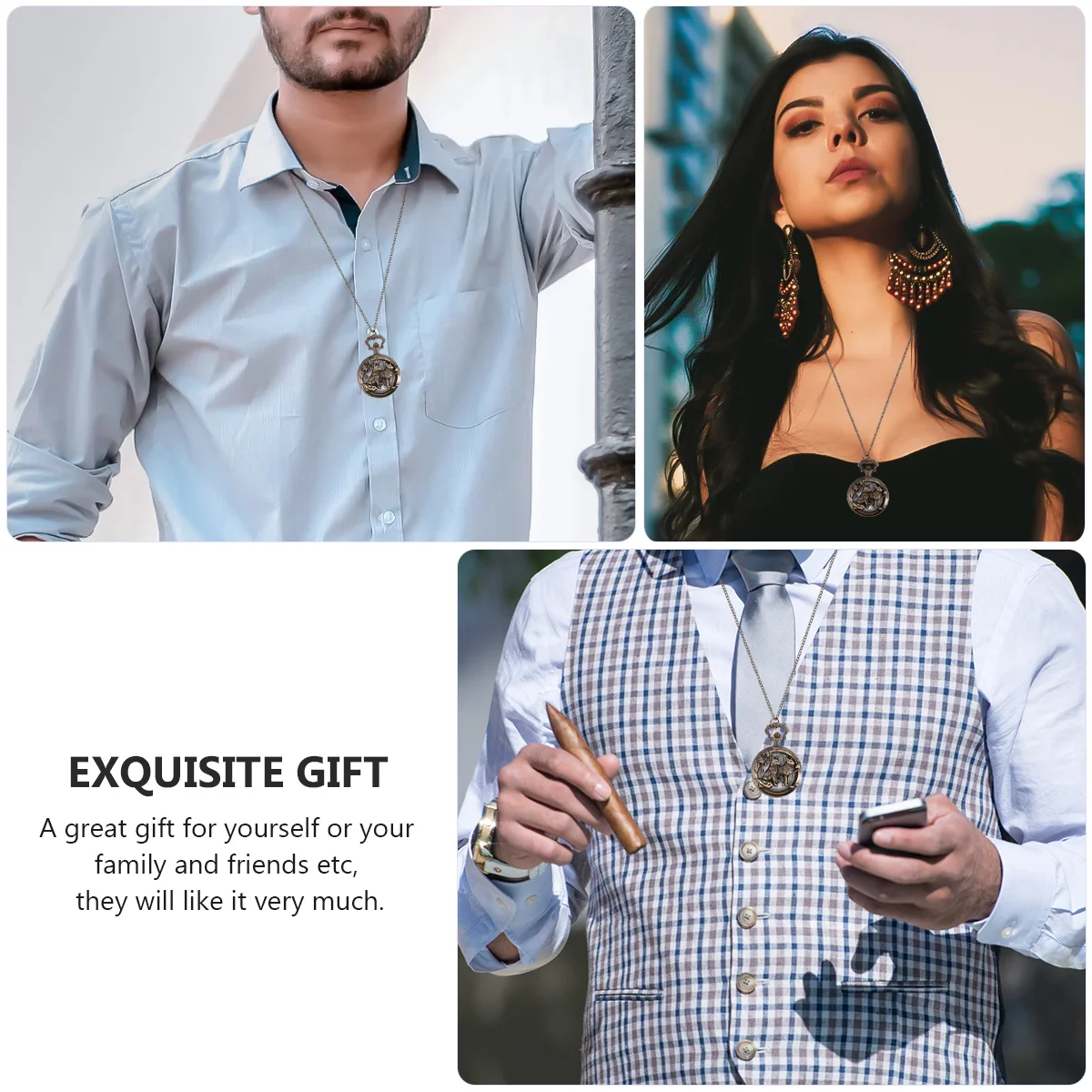 Классические полые карманные часы для собак в стиле ретро - Фотография_4