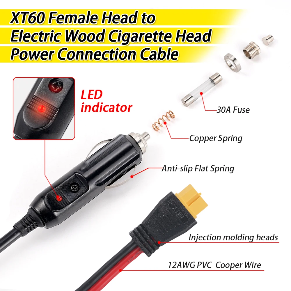 12awg автомобильный кабель прикуривателя xt60 с внутренней головкой 1 - Фотография_4