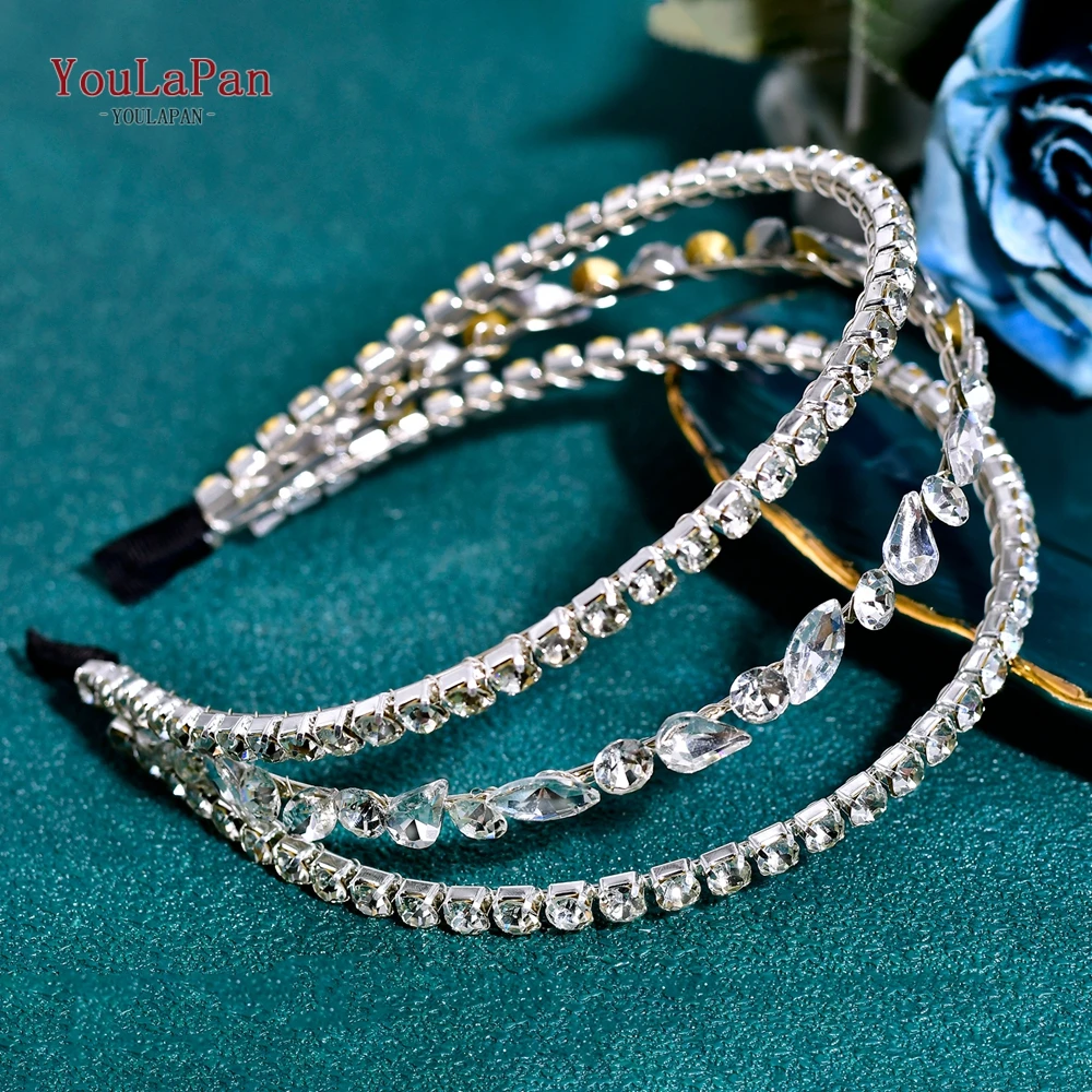 Youlapan искрящаяся свадебная повязка на голову со стразами - Фотография_2