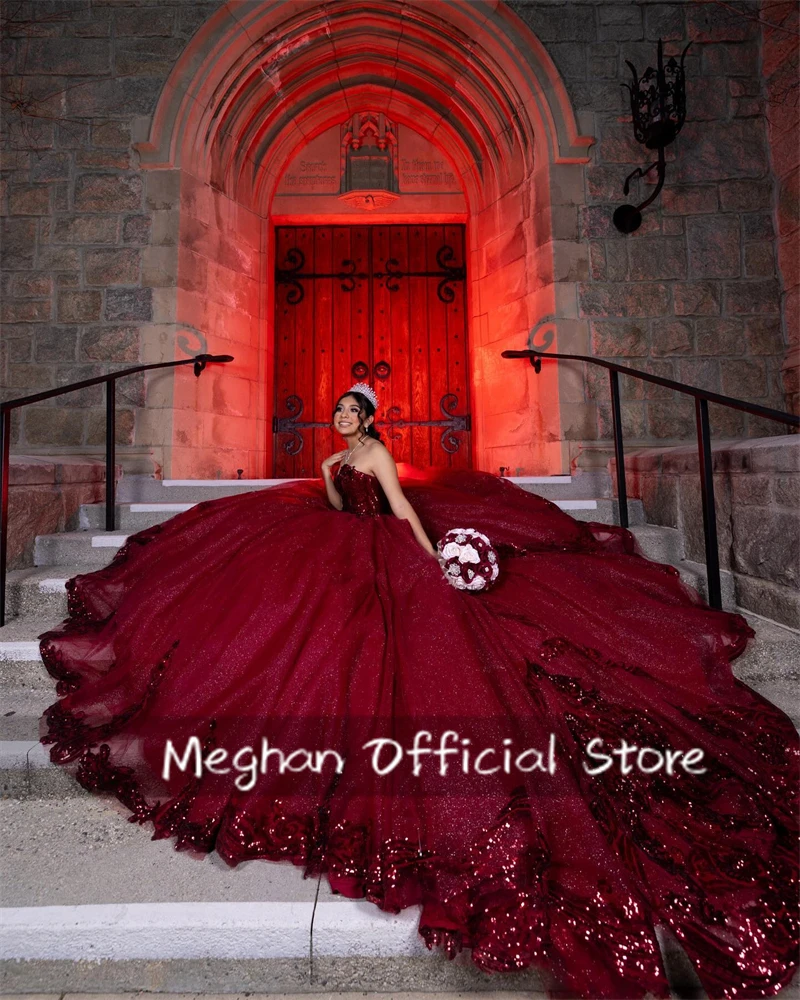 Бордовое милое платье quinceanera