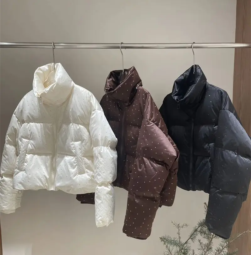 Zaroy женская толстая теплая хлопковая куртка со стразами - Фотография_5