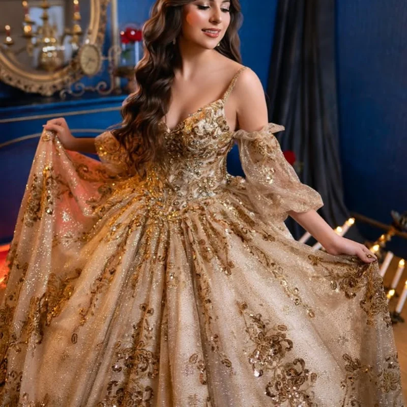 Блестящие золотые платья quinceanera - Фотография_4