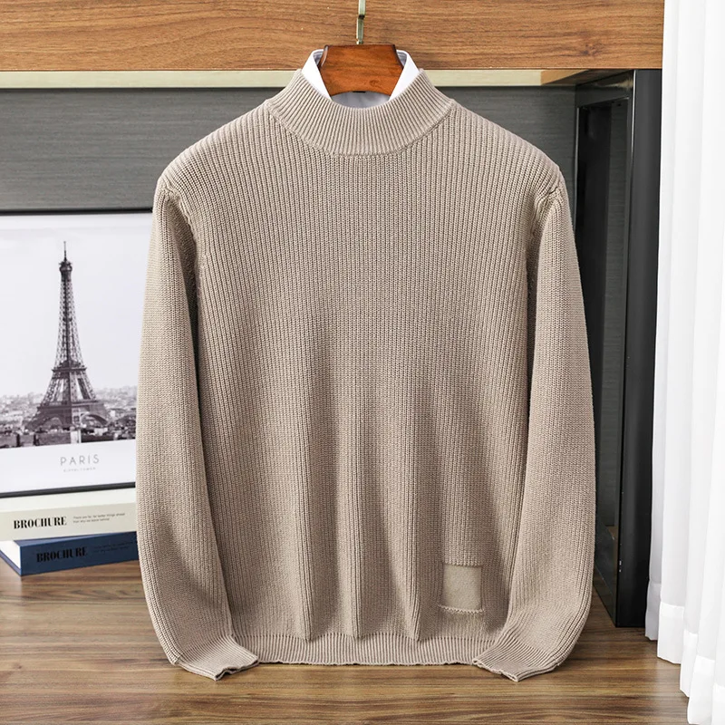 Высокое качество индивидуальный мужской вязаный свитер с круглым вырезом - Фотография_4