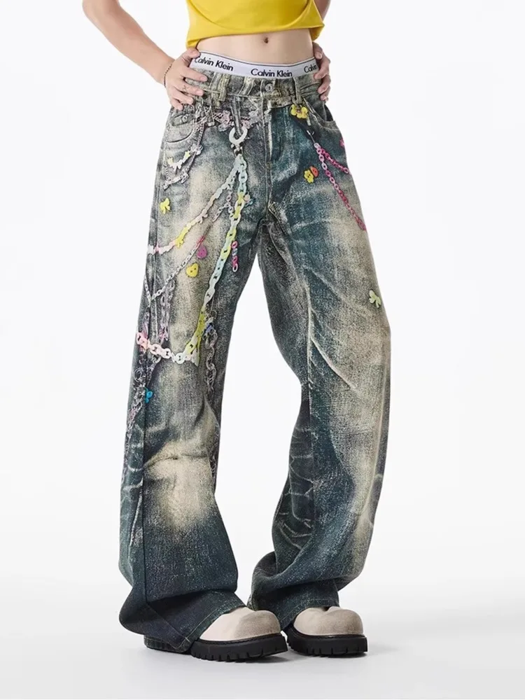 Женские джинсовые брюки с цепочкой в стиле ретро - Фотография_4