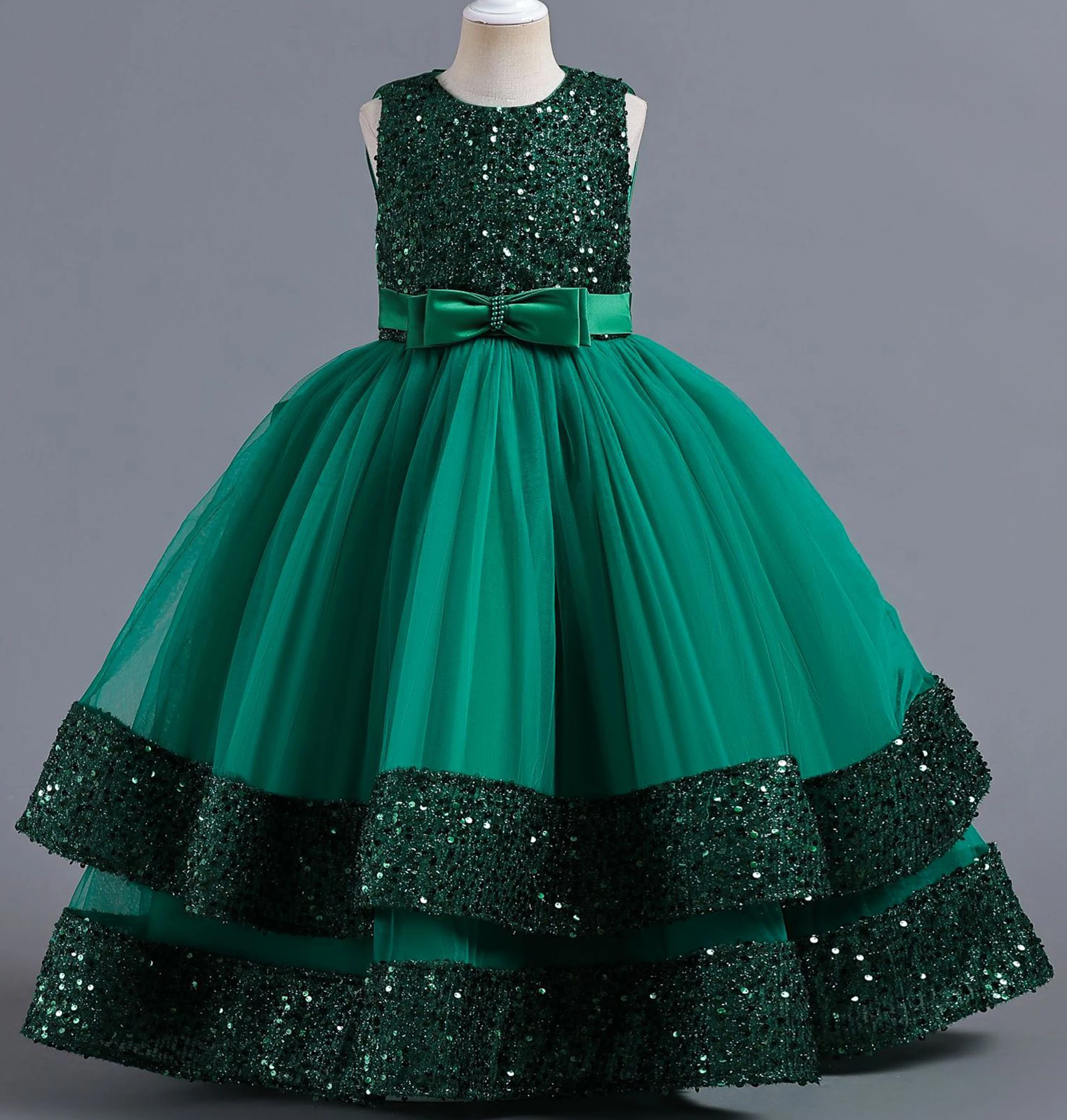 Детское вечернее платье с блестками и цветами - Фотография_4