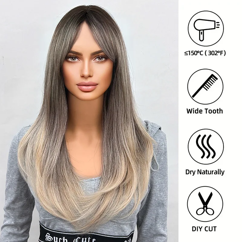 Длинный прямой синтетический парик с постепенным изменением - Фотография_4