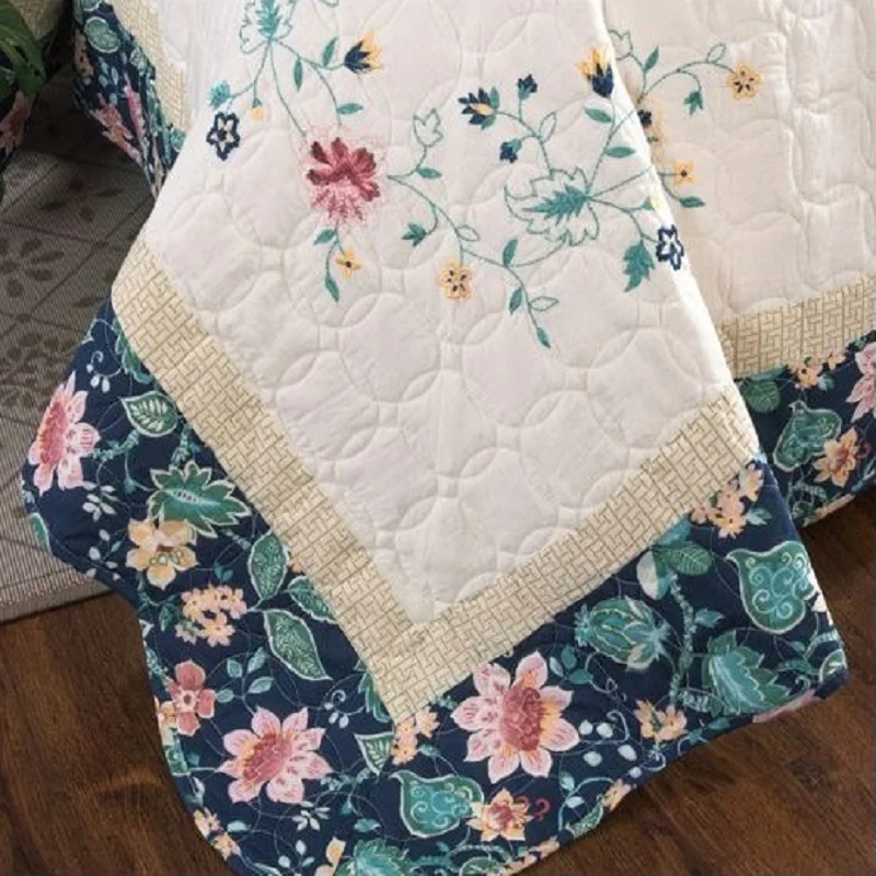 Комплект хлопкового стеганого одеяла с цветочным рисунком - Фотография_5