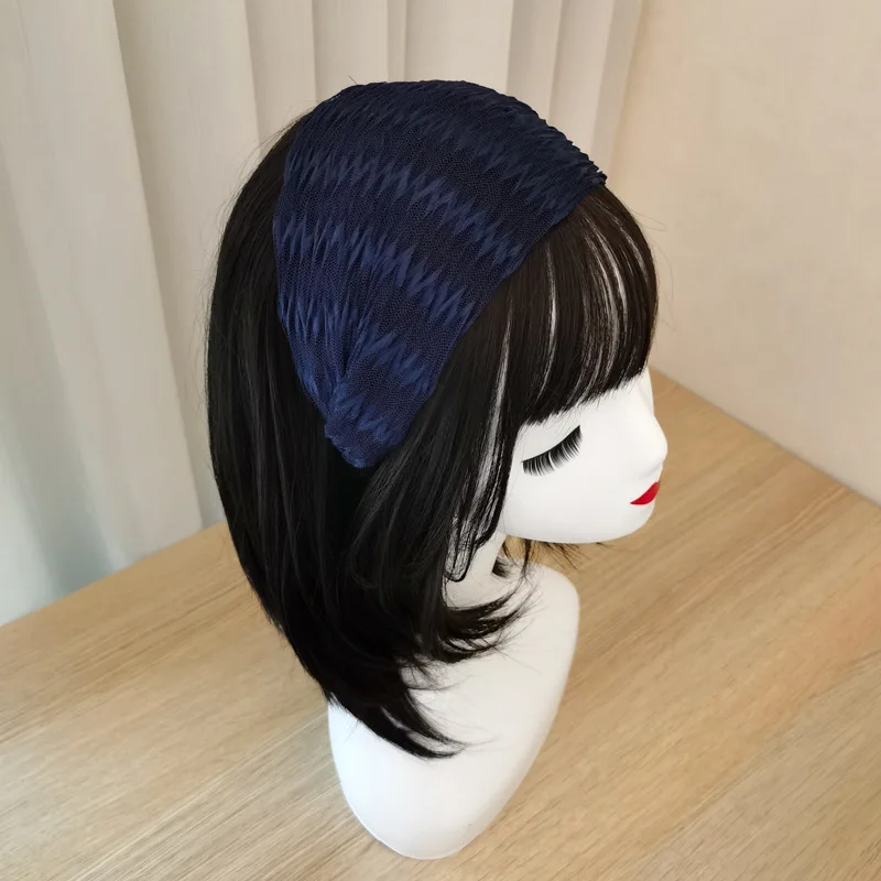 Широкий противоскользящий обруч для волос из кружевной ткани - Фотография_2