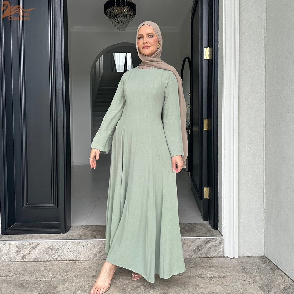 Мусульманское однотонное платье uni с поясом abayas dubai - Фотография_6