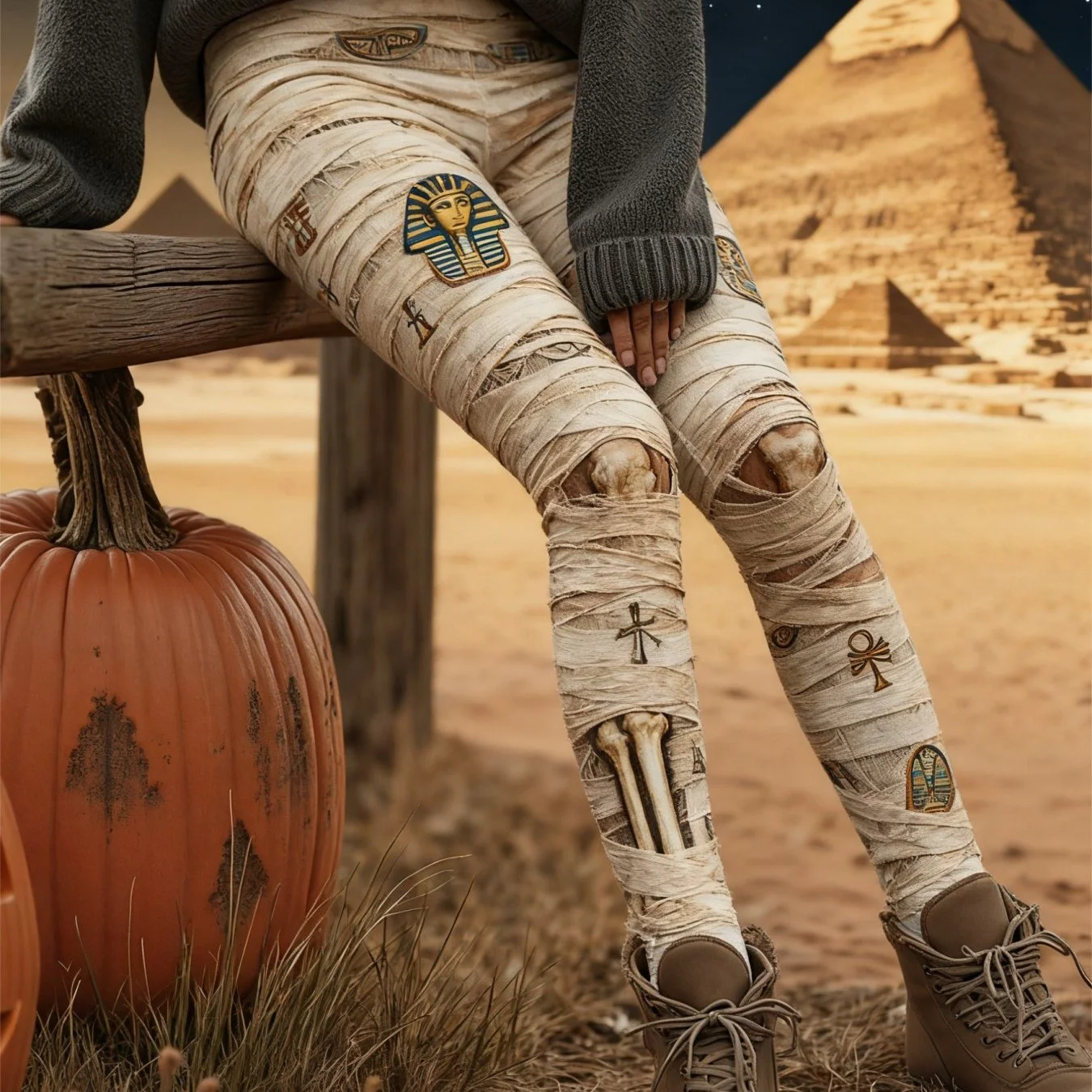 Женские леггинсы со скелетом на хэллоуин - Фотография_5