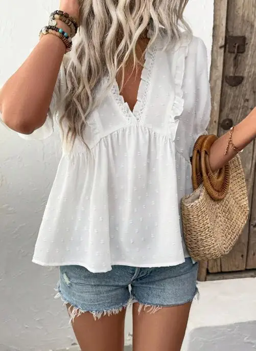 Сексуальная женская рубашка из пуха с цветочным узором в курортном стиле - Фотография_6