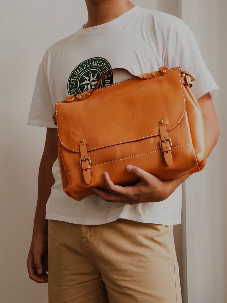 Pndme винтажный высококачественный мужской портфель из натуральной кожи - Фотография_4