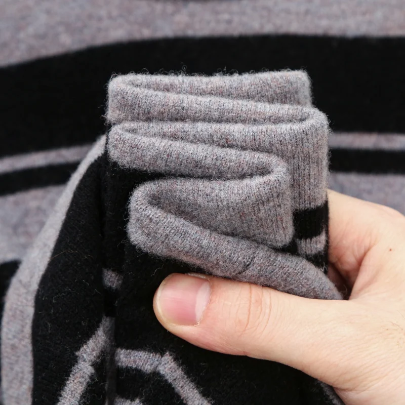 100% шерсть, мужской осенне-зимний свитер с круглым вырезом в полоску - Фотография_5