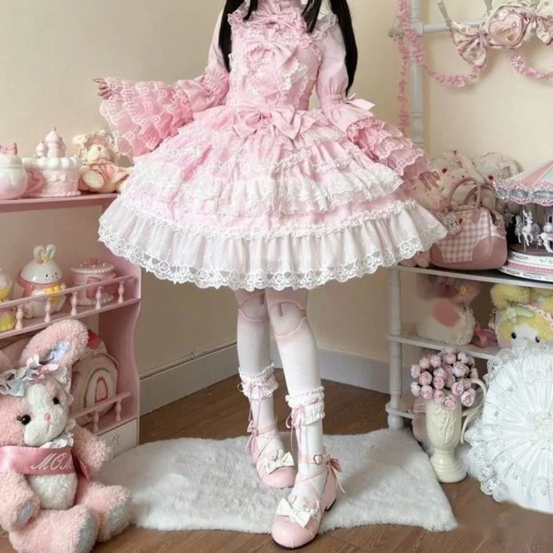 Bow gothic dresses y2k lolita jk - Фотография_3