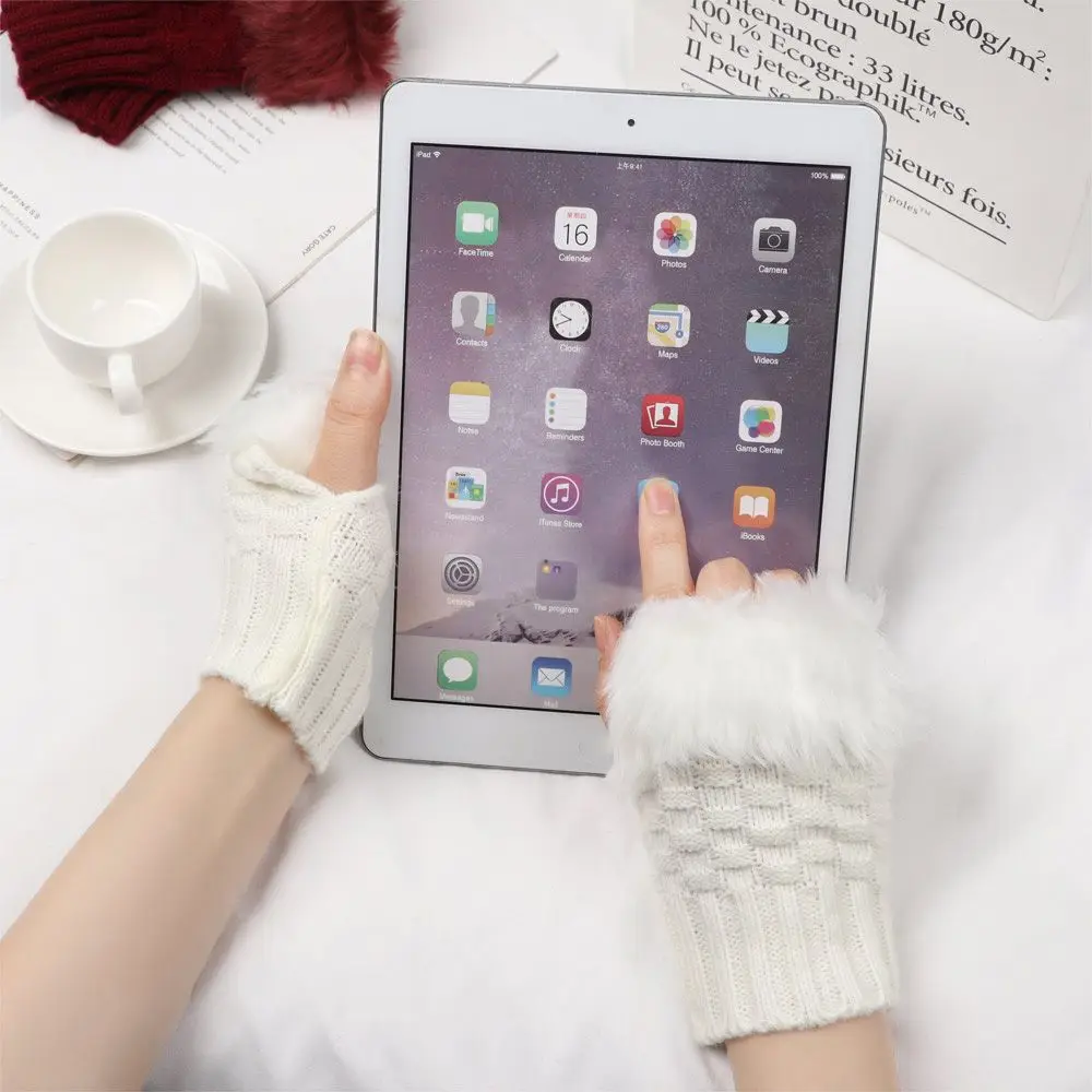 Зимние эластичные утолщенные теплые варежки с половиной пальца - Фотография_4