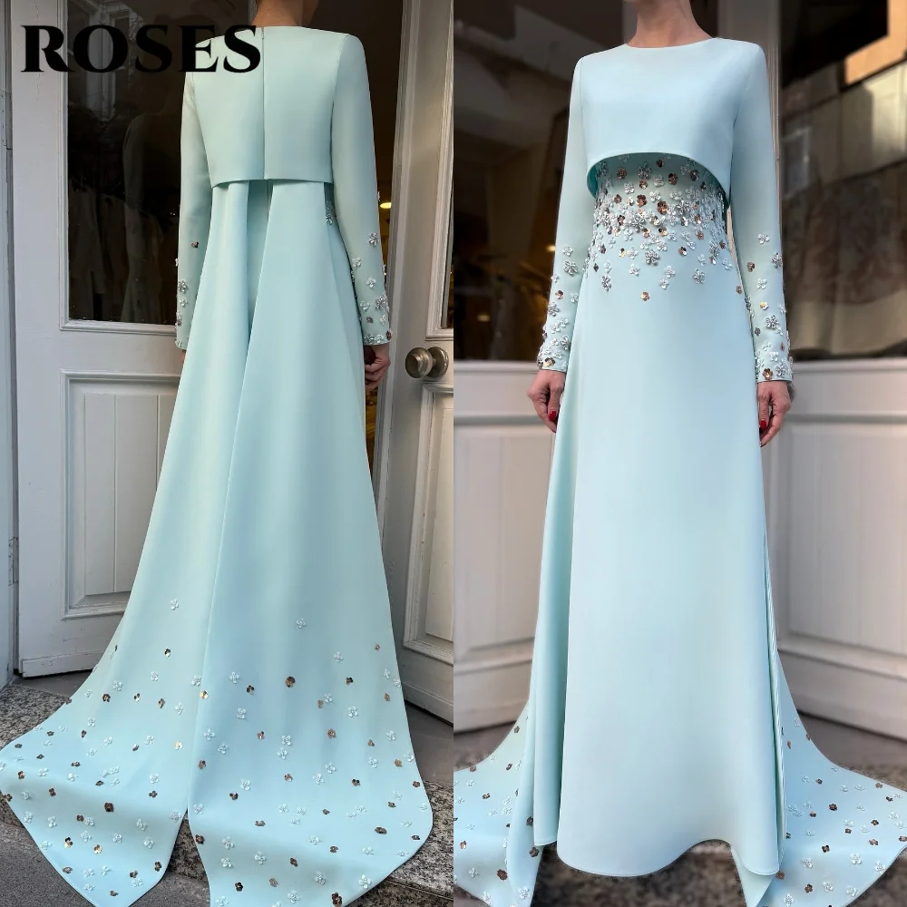 Roses голубые вечерние платья атласное