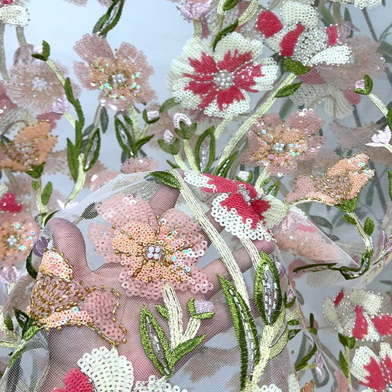 1 ярд цветок вышивка бисером кружевная