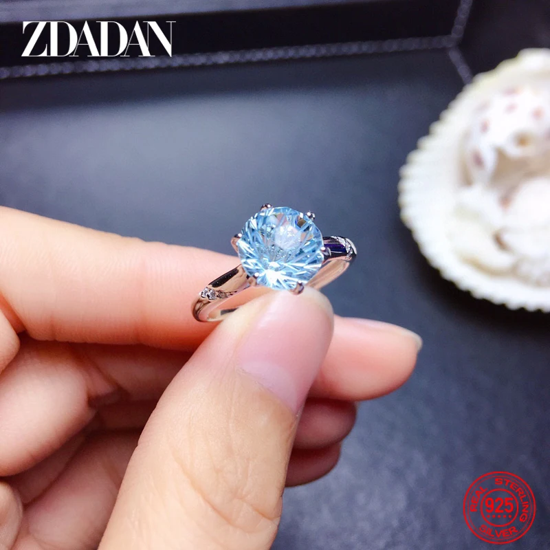 Zdadan 925, серебряное кольцо с синим топазом для женщин - Фотография_2