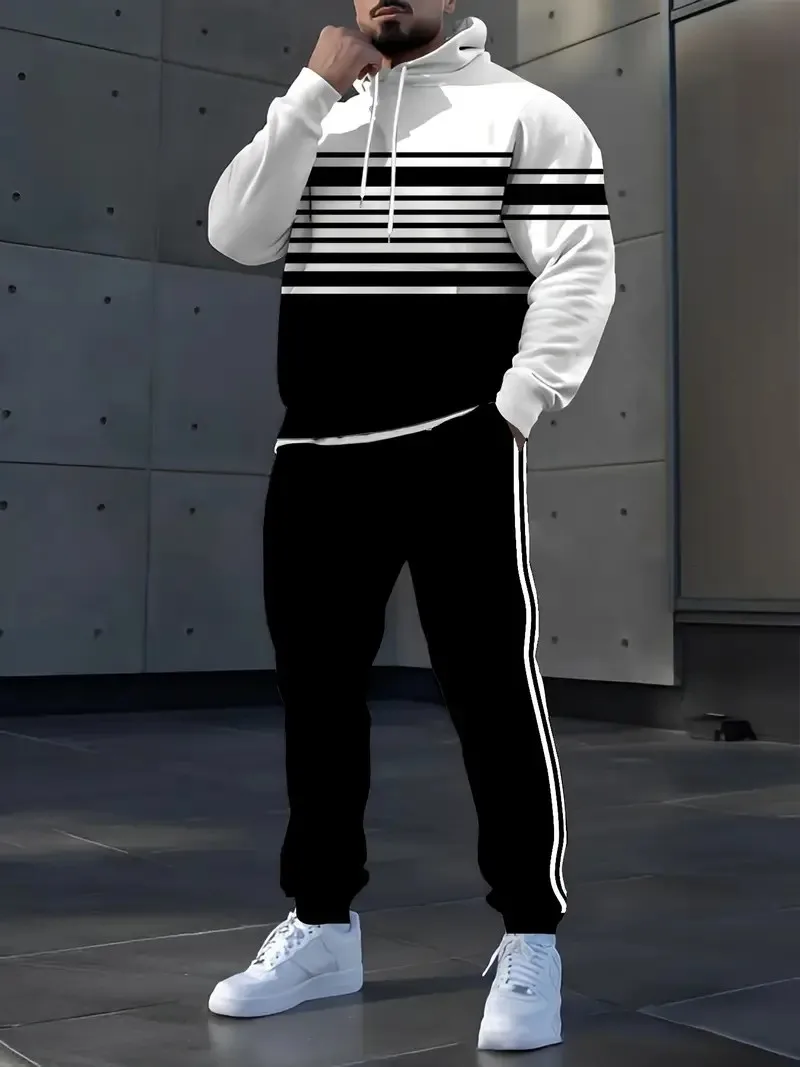 Мужские модные толстовки в полоску с графическим рисунком - Фотография_2