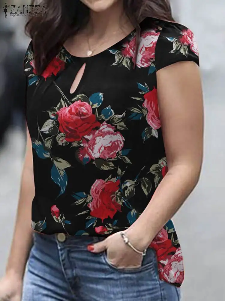 Zanzea, летняя богемная блузка с коротким рукавом и цветочным принтом - Фотография_2