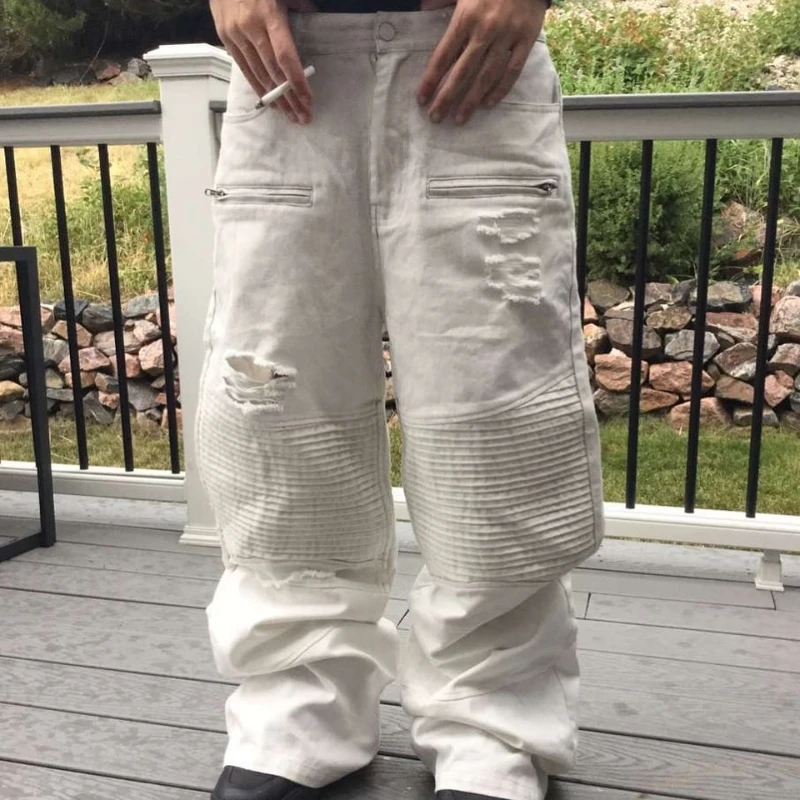 Y2k ретро байкерские джинсовые брюки с карманами на молнии - Фотография_3