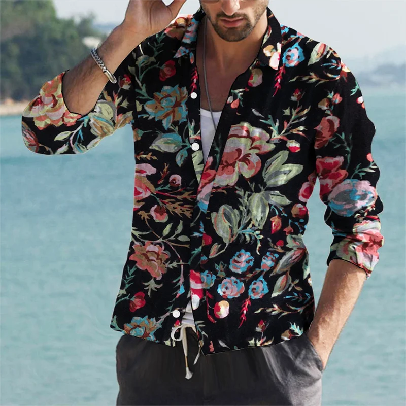 Модная мужская рубашка приталенного кроя на пуговицах с длинным рукавом - Фотография_6