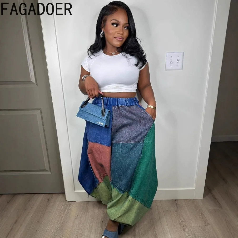 Fagadoer модные джинсовые брюки с цветными блоками - Фотография_2