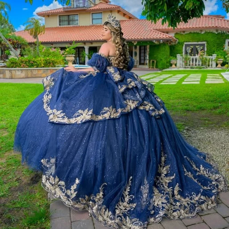 Блестящее королевское синее платье quinceanera - Фотография_3