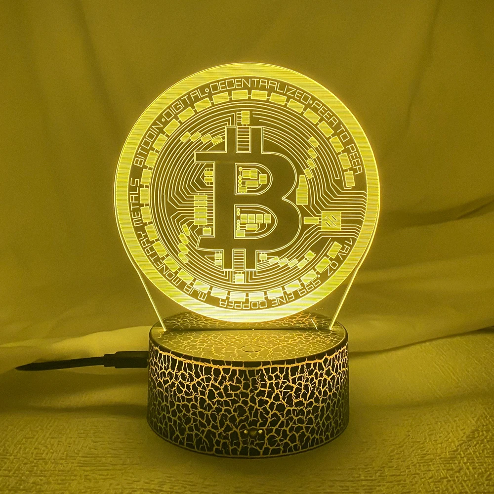 Акриловый светодиодный ночсветильник с биткоином для комнаты