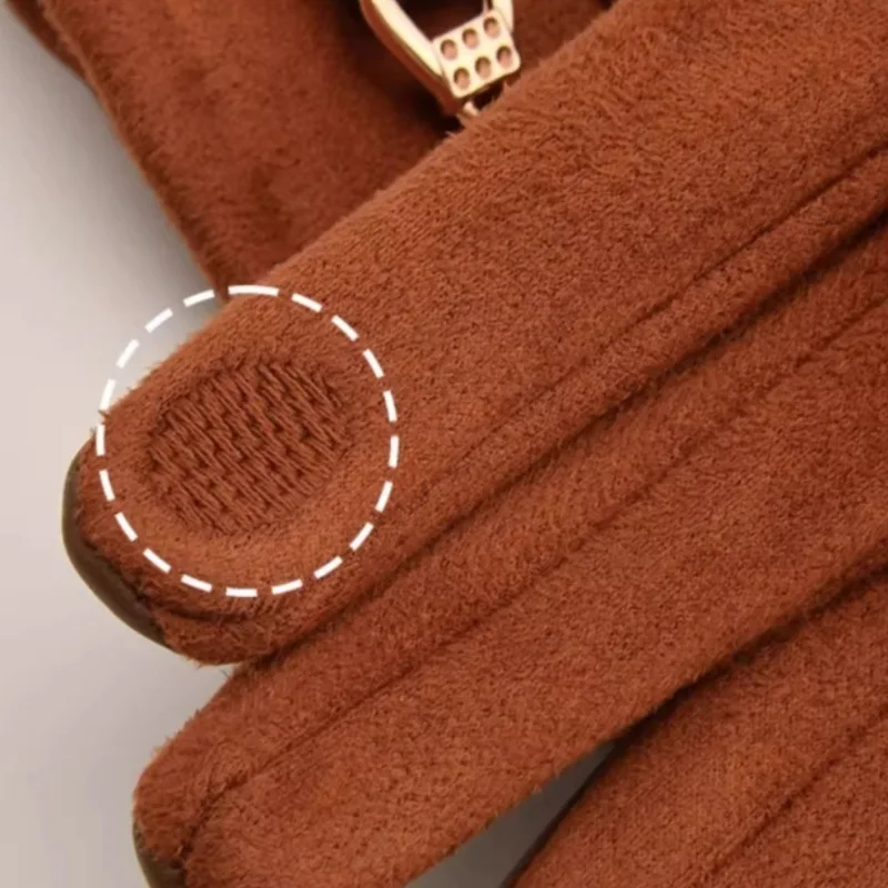 Зимние женские замшевые кожаные бархатные теплые перчатки с цепочкой - Фотография_6