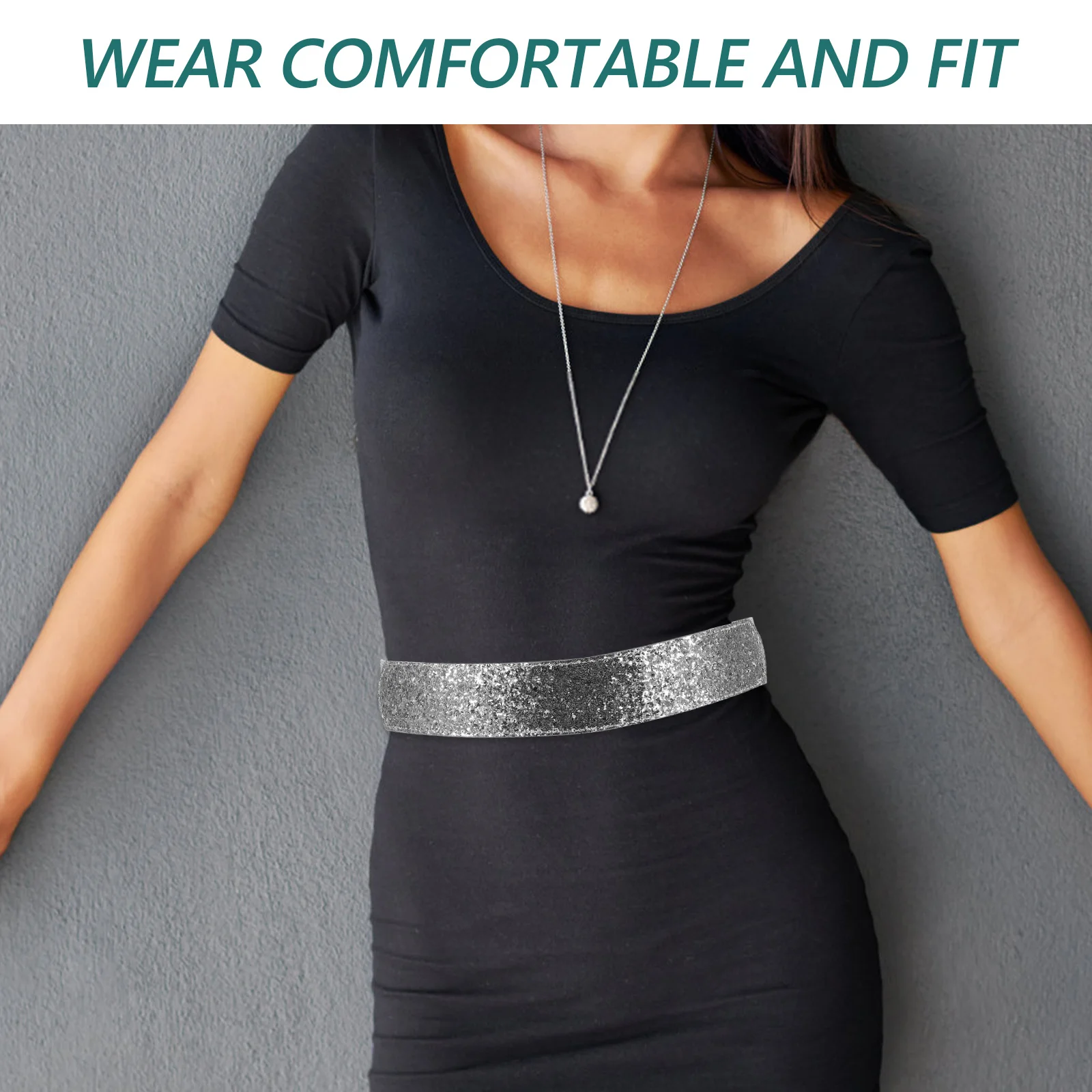 Широкий блестящий пояс с блестками - Фотография_6