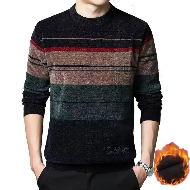 Мужские толстые контрастные лоскутные пуловеры больших размеров - Фотография_2