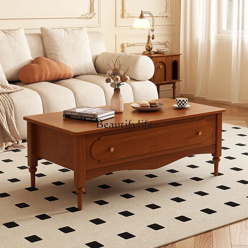 Французский выдвижной журнальный столик из цельного дерева - Фотография_3