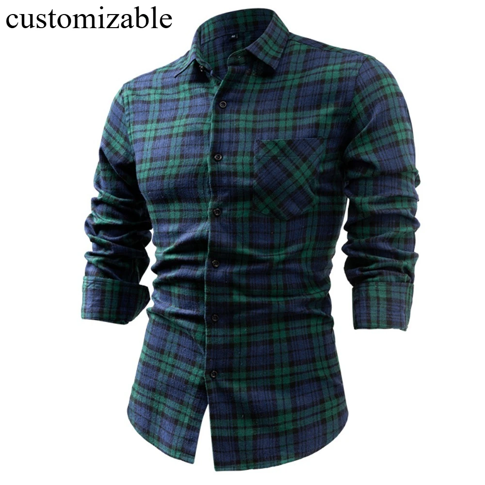 Персонализированная новая клетчатая мужская рубашка с длинными рукавами