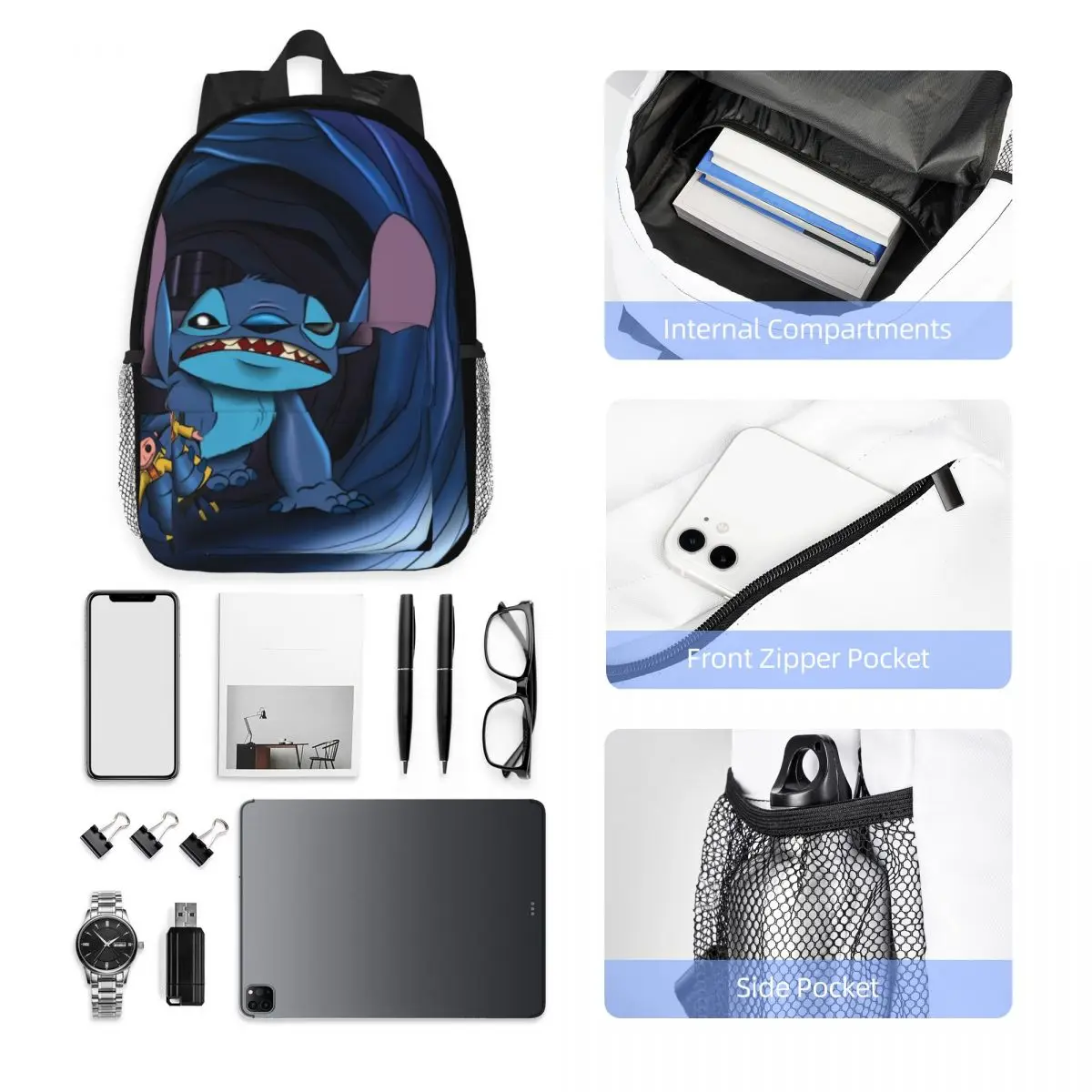 Компактный 15-дюймовый рюкзак disney stitch — стильная легкая сумка - Фотография_5