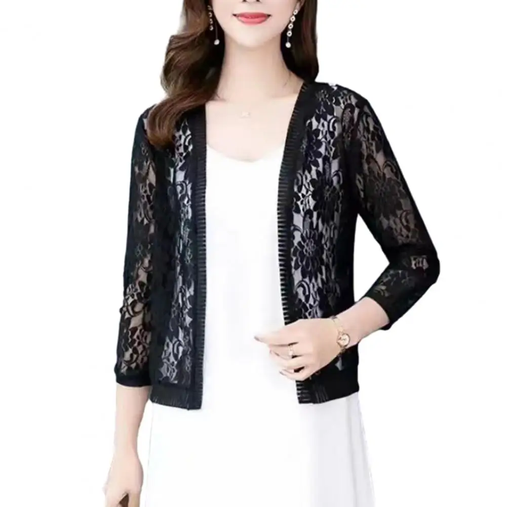 Модный женский летний кружевной кардиган sheer от m до 4xl - Фотография_2